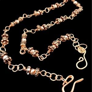 ⭐️✨handmade copper and rhinestone necklace 20” stunning, one of a kind